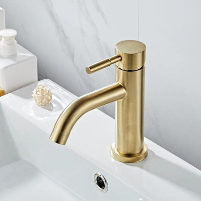Faucet stainless steel brushed gold minimalist basin faucet hot and cold table up and down basin for household use by eprolo