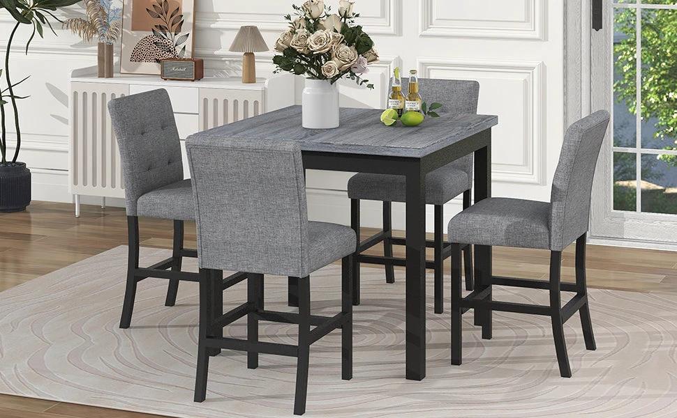 TOPMAX 5-piece cabinet dining table set, wooden square dining table and chairs, and 4 soft cushioned high back chairs in black by eprolo