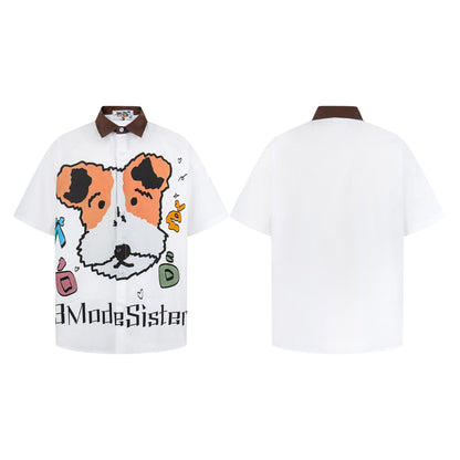 Cartoon puppy printed short sleeved shirt