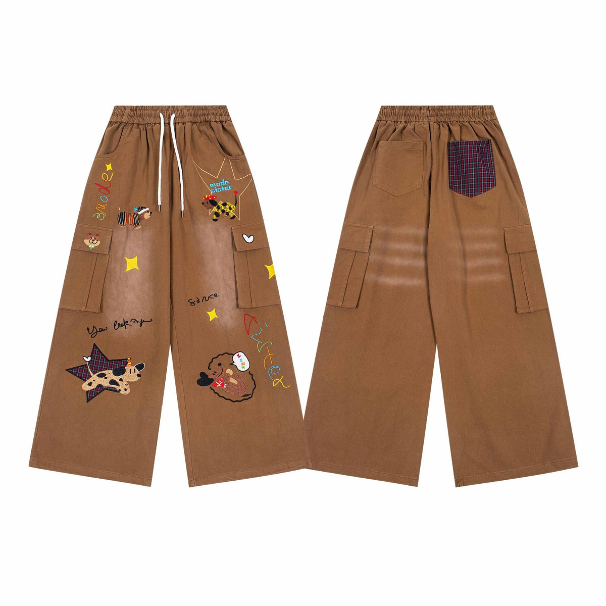 Vaqueros multibolsillos bordados Star Puppy Patchwork