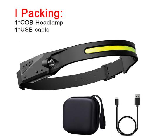 Linterna frontal de inducción LED COB, recargable por USB, resistente al agua, para camping, con todas las perspectivas, luz de caza