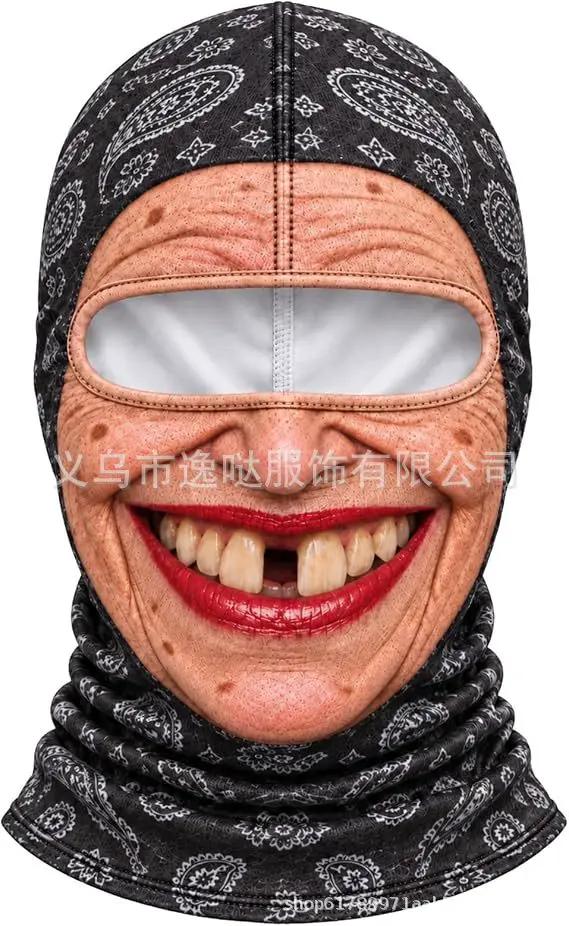 Balaclava ski mask in black paisley print with eye slit; windproof thermal outdoor face covering