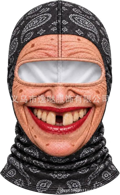 Balaclava ski mask in black paisley print with eye slit; windproof thermal outdoor face covering