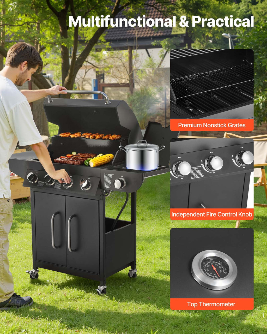 Parrilla de gas, parrilla de gas propano de 4 quemadores