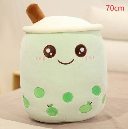 Peluche Boisson Fruitée Mignonne en Forme de Fraise Lait Thé Peluche Jouet Tasse à Thé Boba Oreiller Coussin Thé aux Perles Cadeau pour Enfants