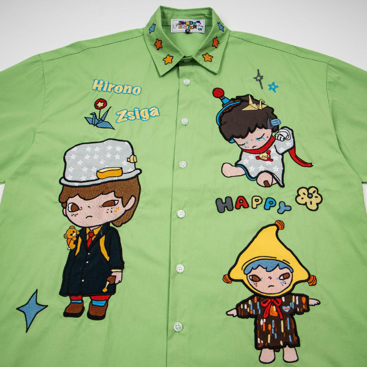 Star Boy Embroidered Short Sleeve Shirt with Patchwork