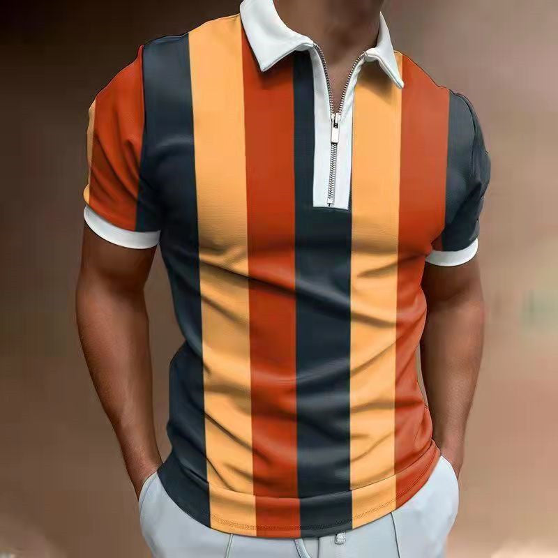 Chemise Homme POLO Rayée Imprimée Manches Courtes Col Revers