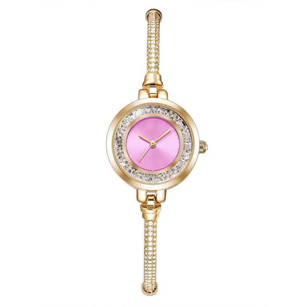 Reloj de pulsera de mujer de correa delgada con pedrería, esfera pequeña con purpurina líquida, reloj de pulsera retráctil ajustable