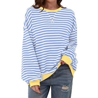 T-shirt ample à manches longues rayé, pull décontracté pour vêtements pour femmes