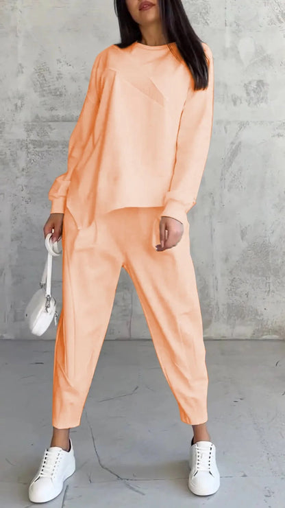 Ensemble Pull Femme Col Rond Ample Et Irrégulier À Manches Longues