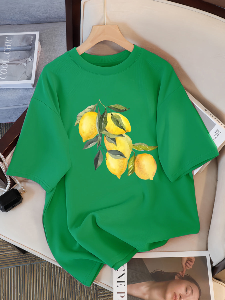 Camisetas con estampado creativo de limón para mujer, tops informales suaves a la moda