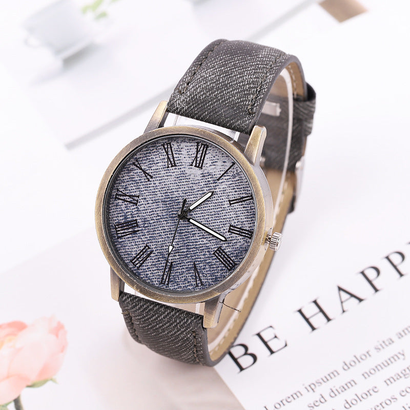 Montre à Quartz Femme en Jean Décontractée avec Ceinture