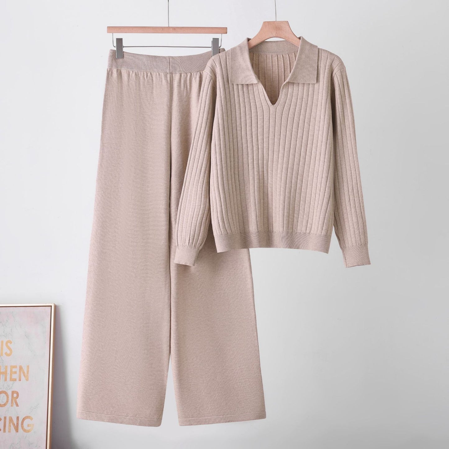 Conjunto de suéter de cuello alto liso para mujer