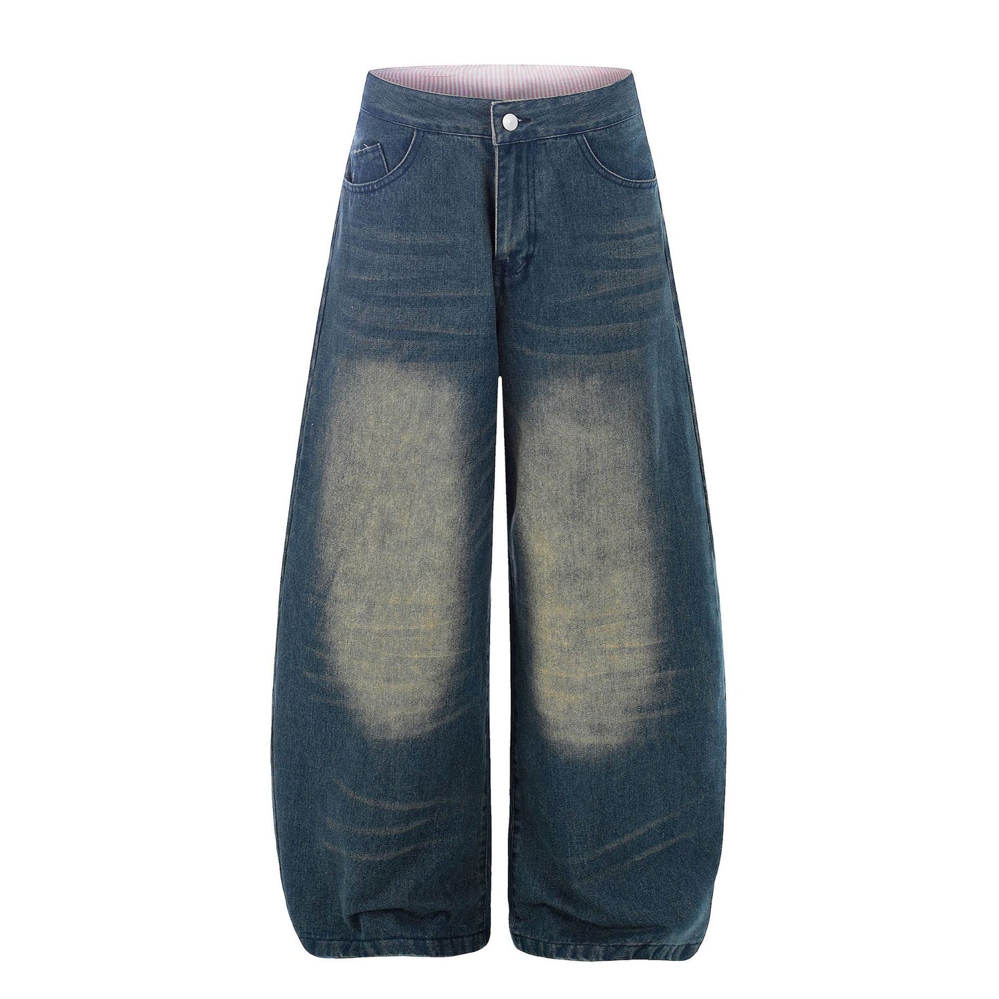 Pantalones largos de mezclilla lavados desgastados de tiro alto con pierna ancha y recta