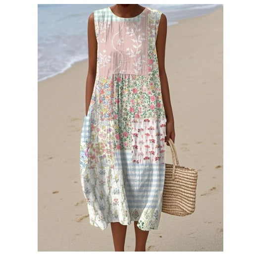 Robe à taille élastique imprimée pour femme tendance