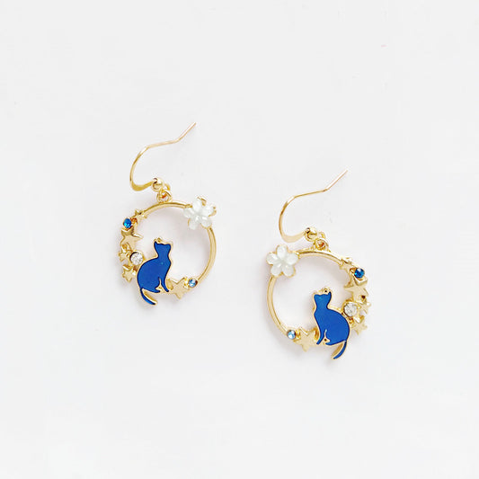 Boucles d'oreilles mignonnes chaton bleu en émail