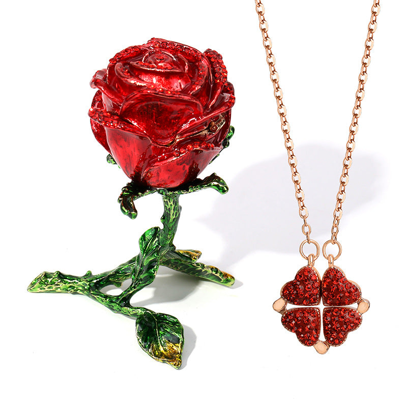Collier Pendentif Pliable Amour Lat Or Rose Diamant Complet Rouge