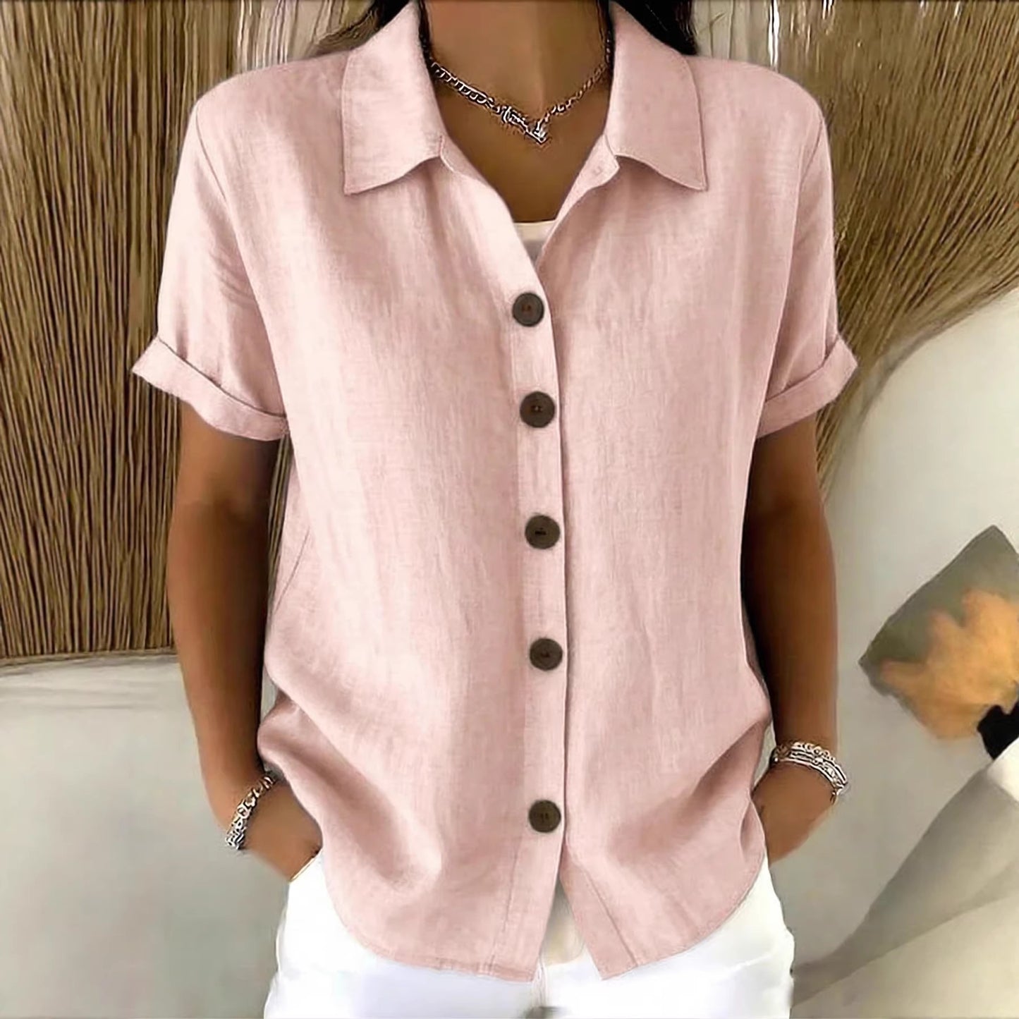 Chemise à manches longues et col à revers pour femme