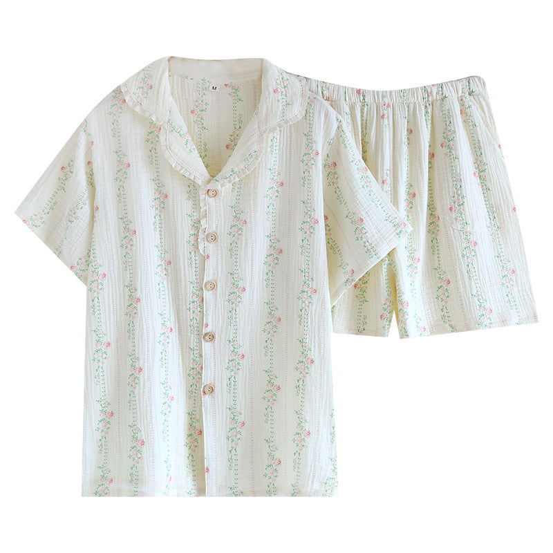 Pyjama d'été en coton à fleurs, manches courtes et short
