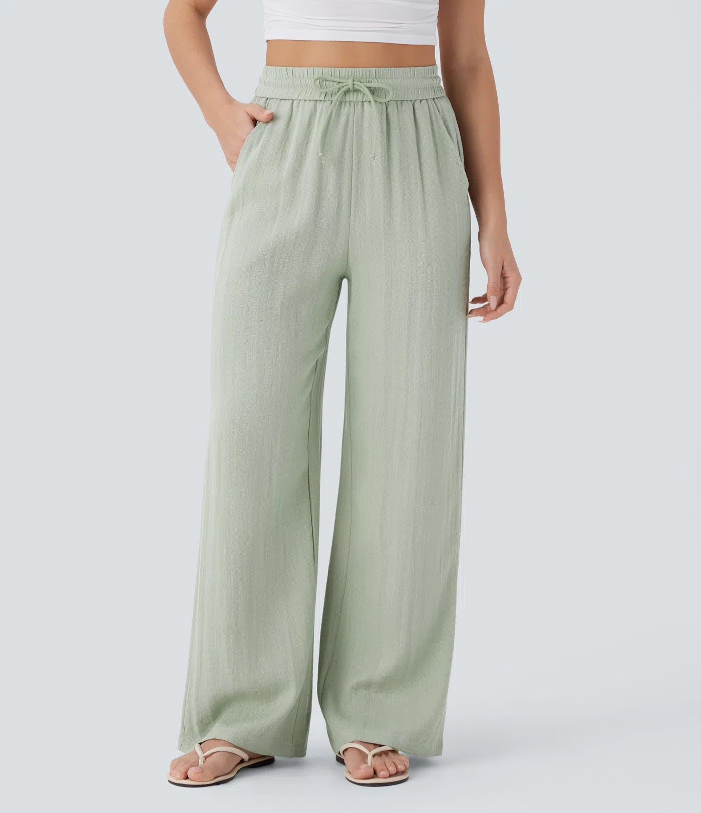 Pantalon décontracté large à cordon de serrage de couleur unie pour femme