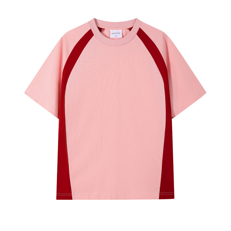 Camiseta de pareja de manga corta con hombros caídos de doble hilo de algodón peinado