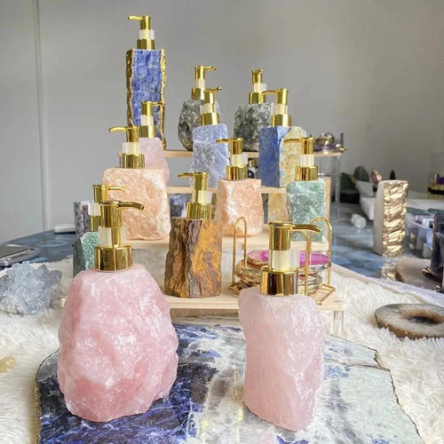 1 PCS Natural Pink Crystal Stone Press Bottle Dispenser 30ml Liquid Dispenser Shower Gel Wash Light Luxury Bathroom Accessory by eprolo