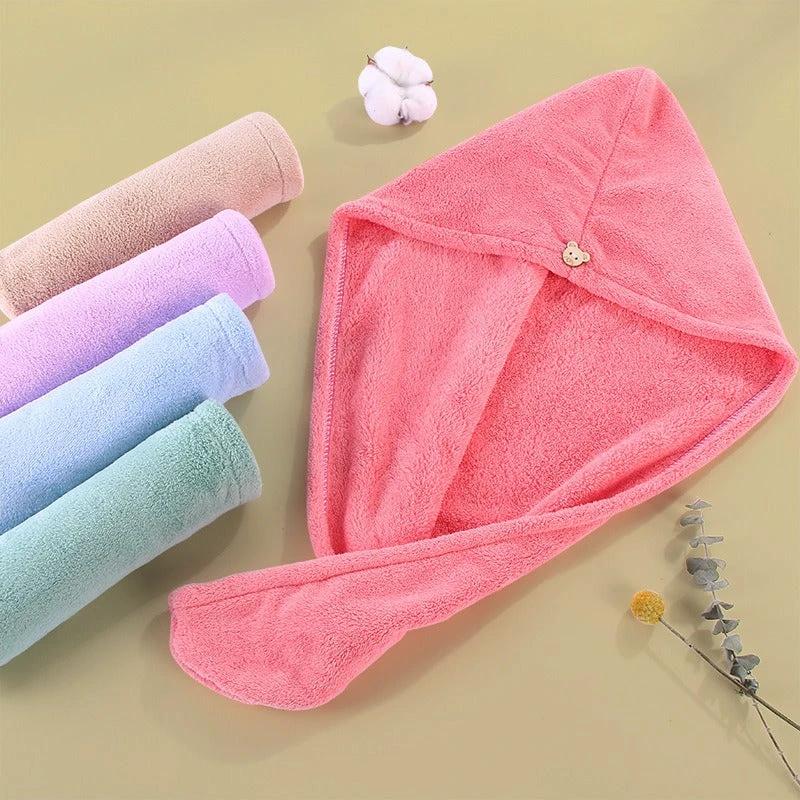 Super absorbent double-layer thickened coral velvet quick drying hair towel, shower cap, and headband towel by eprolo