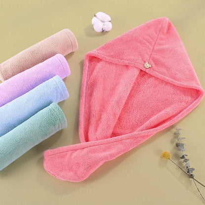 Super absorbent double-layer thickened coral velvet quick drying hair towel, shower cap, and headband towel by eprolo
