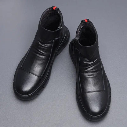 UrbanWalk black high-top boots by AdTec with smooth PU leather, pair.