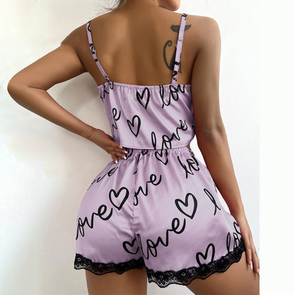 Pyjama à bretelles court en dentelle pour femme