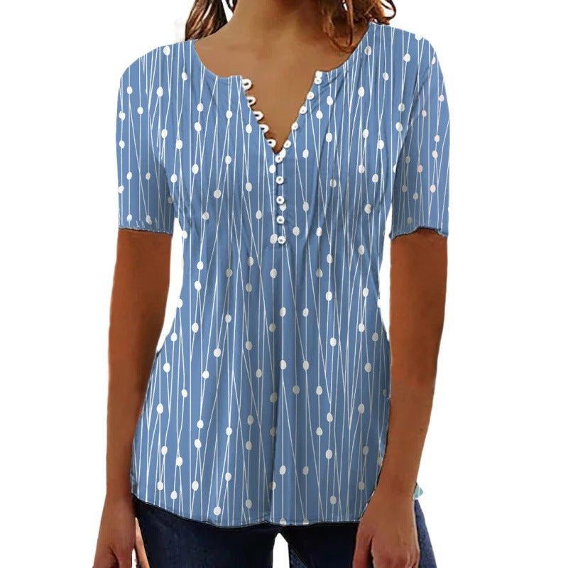 Manga corta con cuello en V y lunares, primavera y verano, estilo europeo y americano