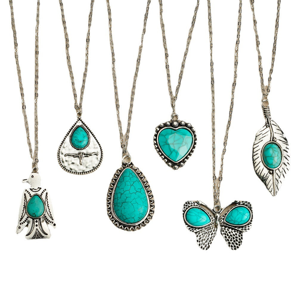 Collier Pendentif Turquoise Style Bohème Ornement Vente en Gros Transfrontalière Européenne et Américaine Bijoux Naturels