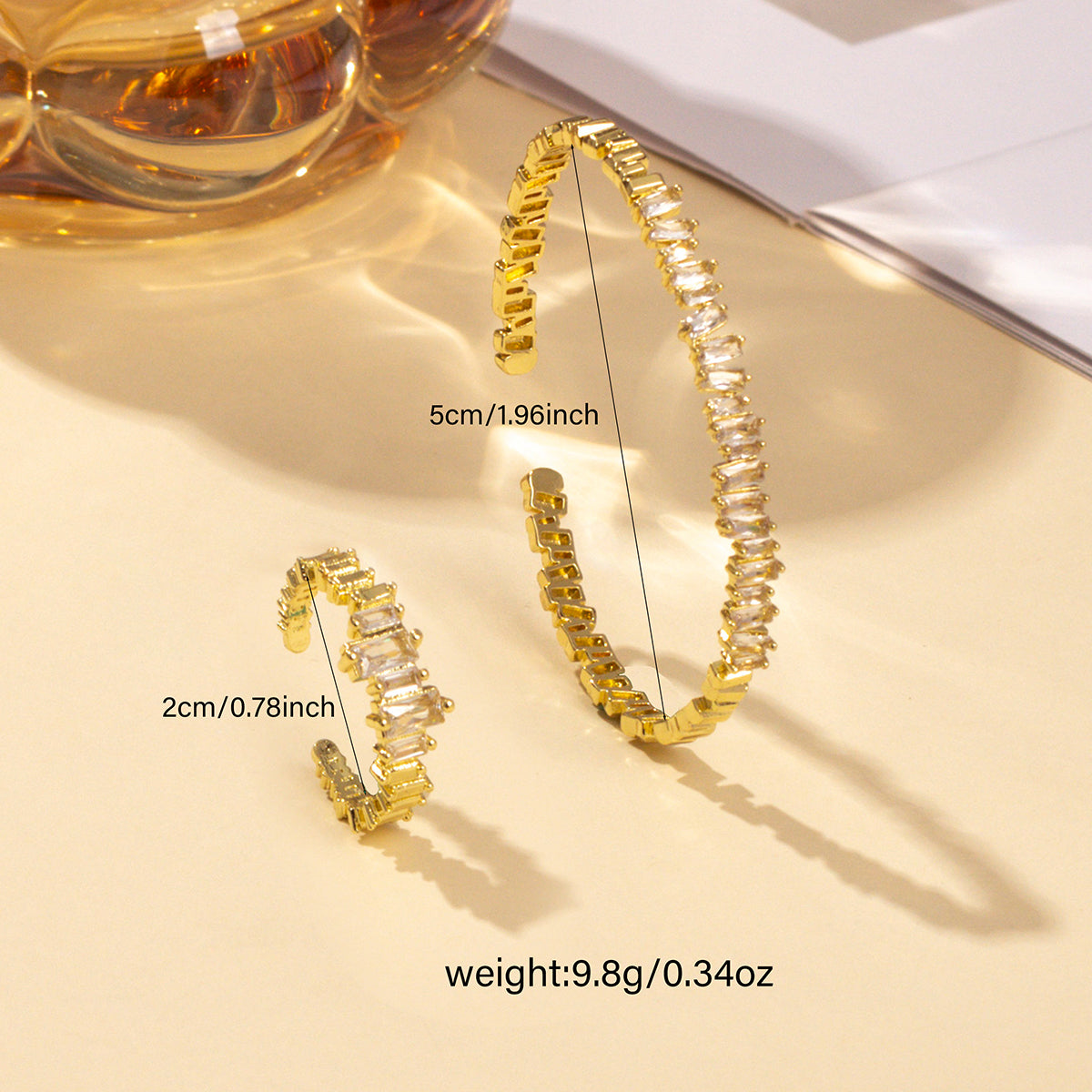 2pcs Bracelet décoratif en oxyde de zirconium pour femme, incrusté de manière irrégulière avec des anneaux ouverts, adapté à l'habillement quotidien