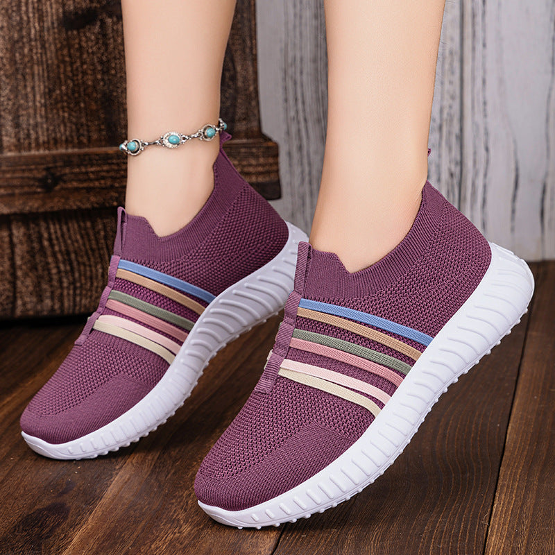 Zapatos casuales de mujer, superficie de malla transpirable, talla grande, tacones de suela blanda