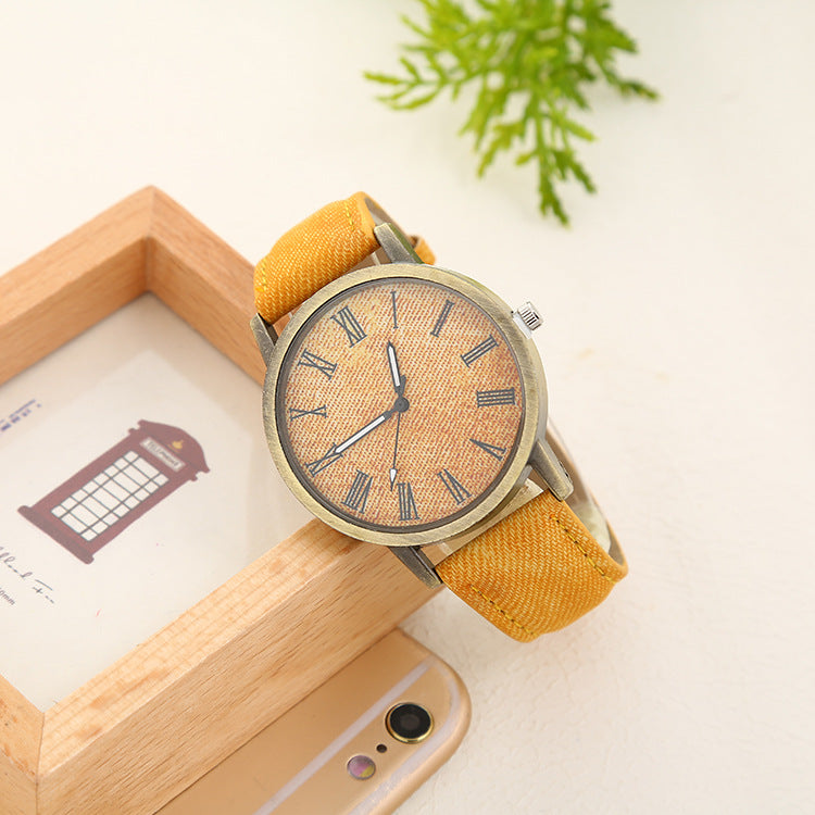Montre à Quartz Femme en Jean Décontractée avec Ceinture