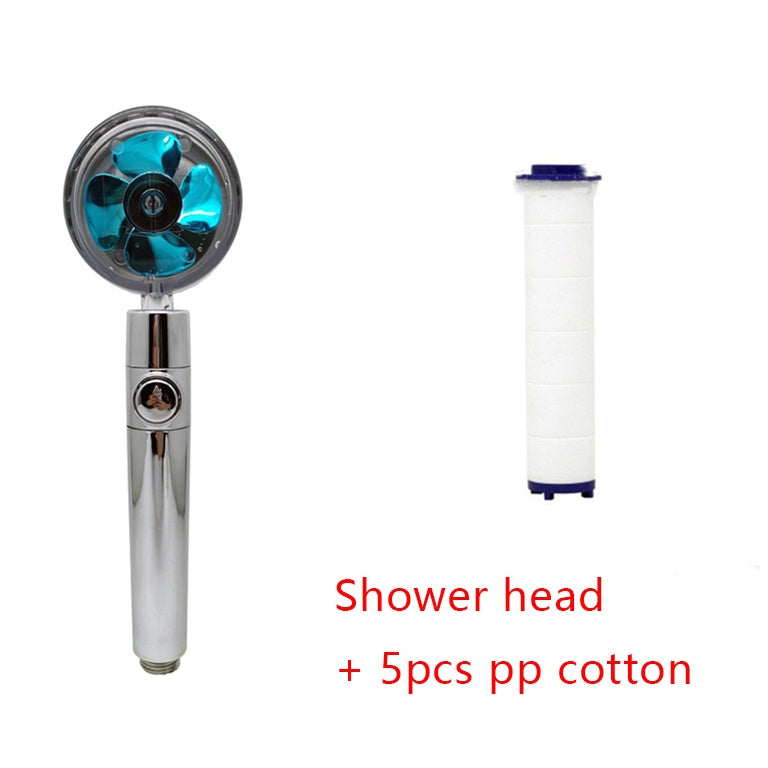 Cabezal de Ducha con Ahorro de Agua, Flujo Giratorio 360 Grados con Pequeño Ventilador, Boquilla Rociadora de Alta Presión de Lluvia de ABS, Accesorios de Baño