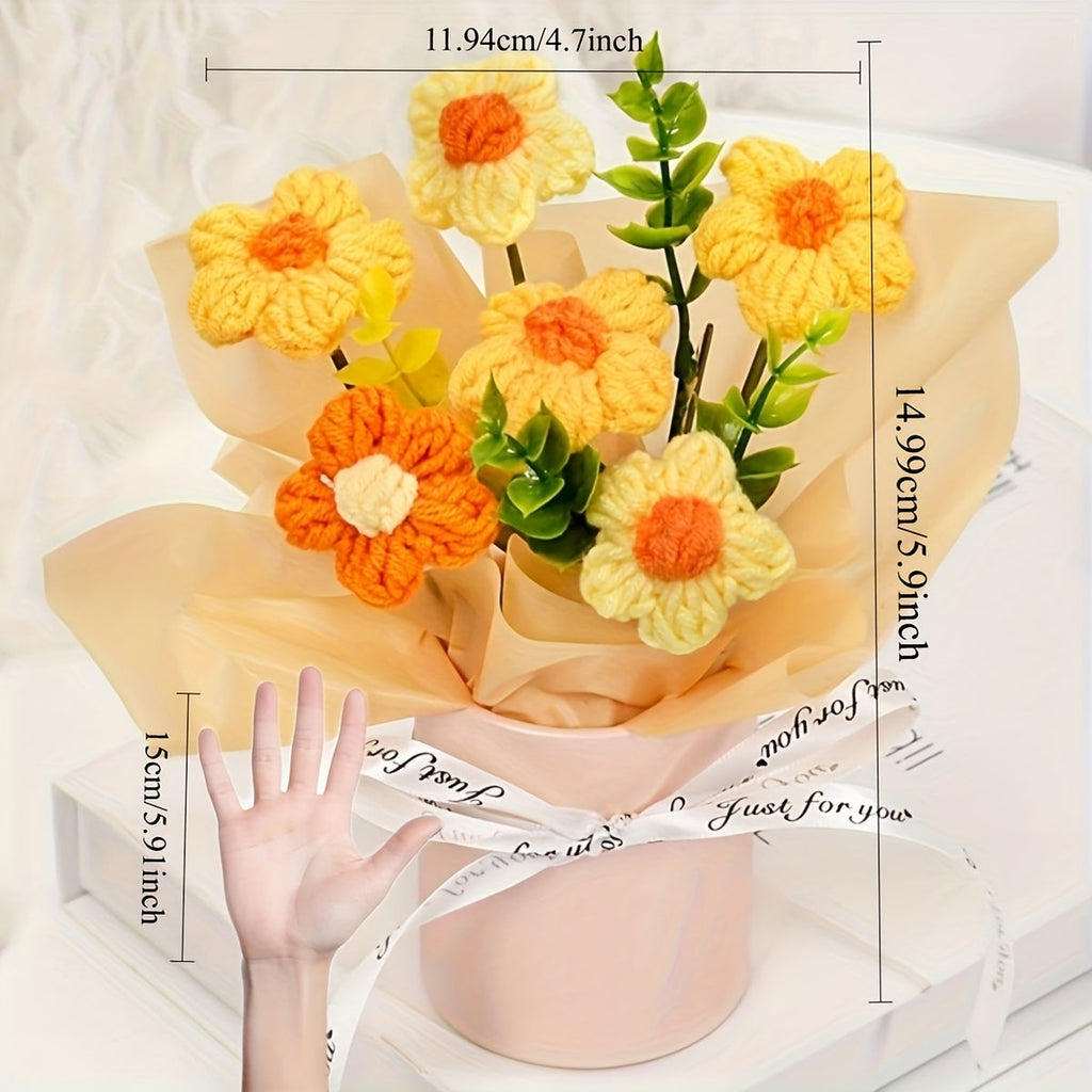 Handmade Crochet Daisy Bouquet with Vase-1