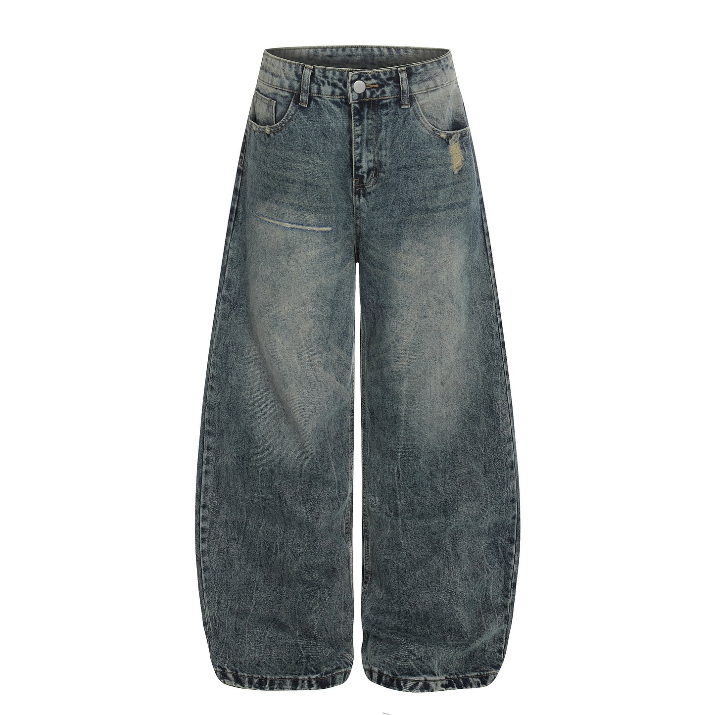 Distressed Cat-Whisker Wide-Leg Jeans Loose Silhouette Knife-Pants Versatile Floor-Length Pants