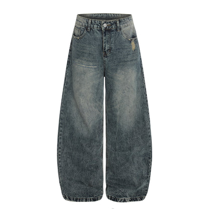 Distressed Cat-Whisker Wide-Leg Jeans Loose Silhouette Knife-Pants Versatile Floor-Length Pants