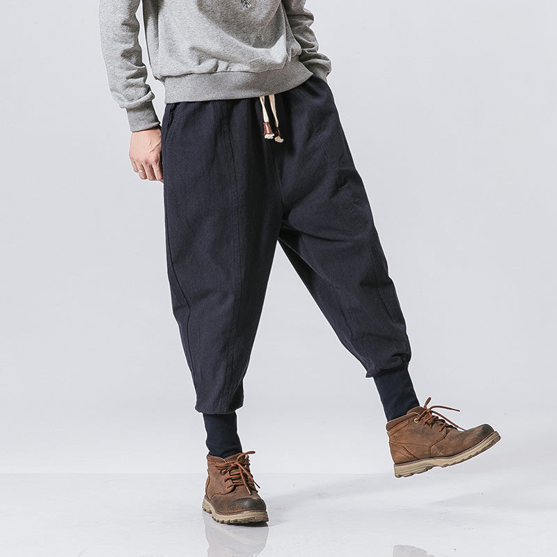 Pantalon sarouel en coton et lin pour homme style hip-hop