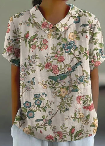 Camiseta de mujer de manga corta con estampado floral retro creativo