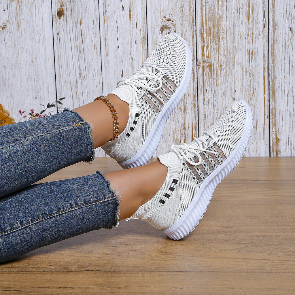 Baskets décontractées à lacets en maille respirante, tissage volant, bout rond, chaussures de marche et de course