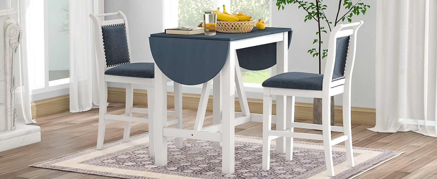 Juego de mesa de comedor de altura de mostrador de madera de 3 piezas con hojas abatibles