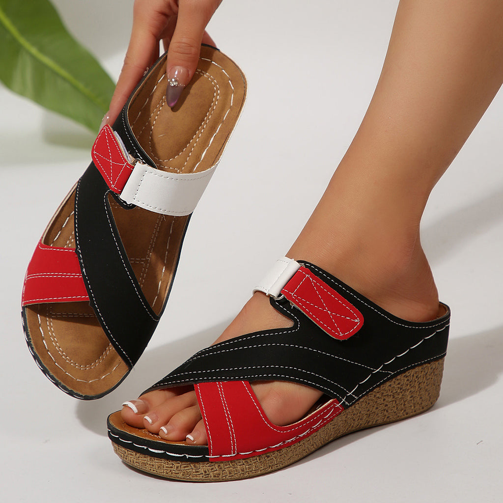 Zapatos Multicolor con Cuña Ligera y Velcro Línea Costura
