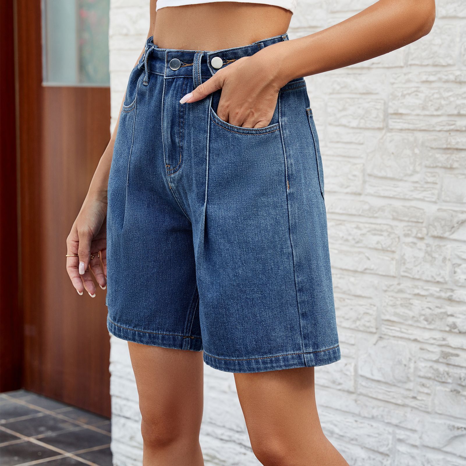 Pantalones cortos de mezclilla para mujer con diseño de cintura ajustable a la moda para verano