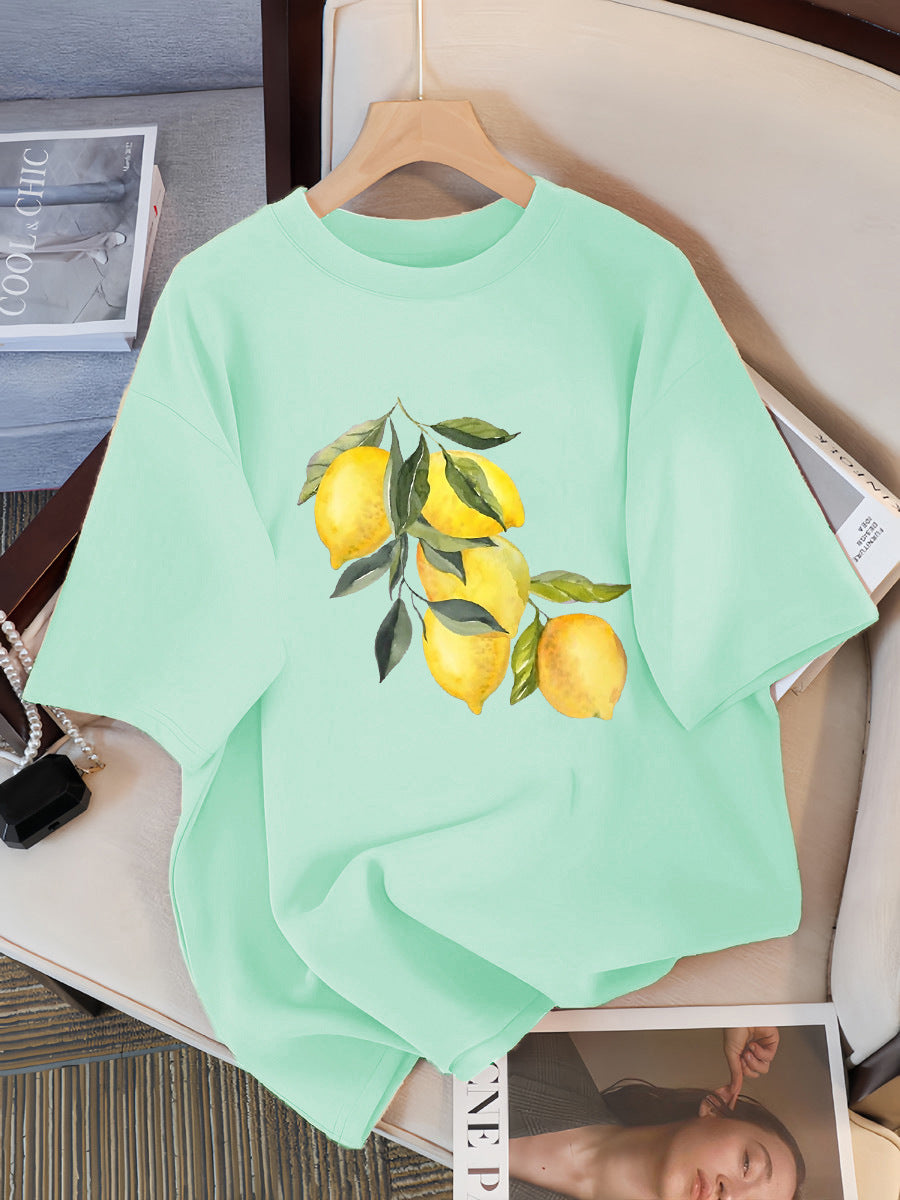 Camisetas con estampado creativo de limón para mujer, tops informales suaves a la moda