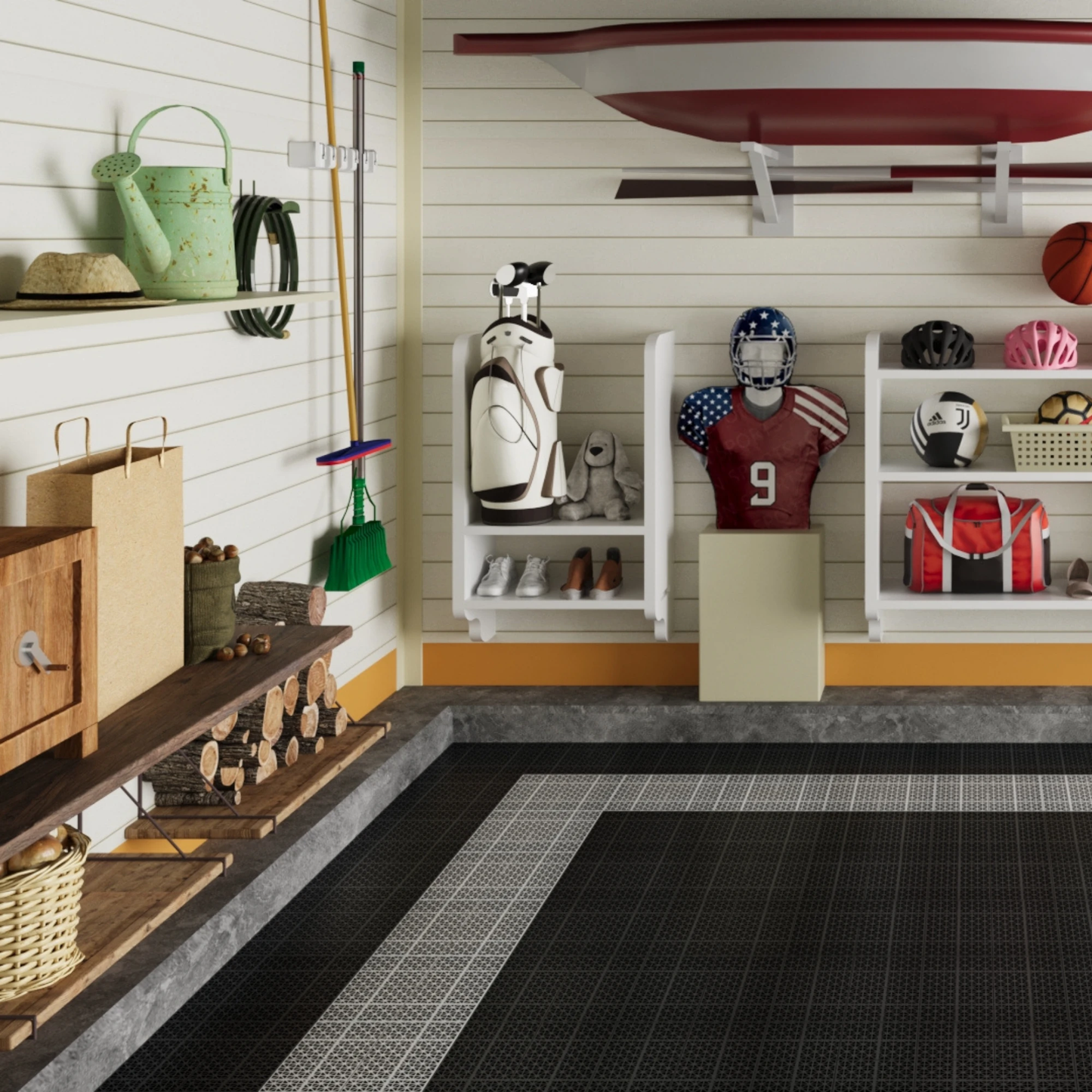 12 x 12 inch black interlocking deck tiles, plastic waterproof, weighing up to 6613 pounds, with a rose pattern pack of 12 by eprolo