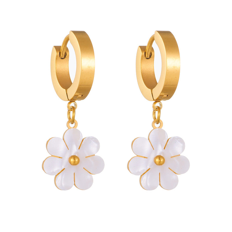 Joyería de moda de acero inoxidable, collar de flor de margarita, doble capa, pendientes, conjunto de joyería