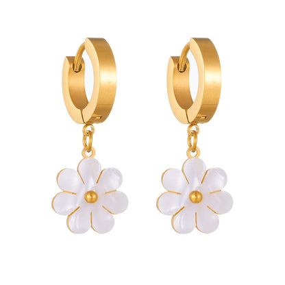 Bijoux fantaisie en acier inoxydable, collier double couche avec pendentif fleur marguerite et boucles d'oreilles.