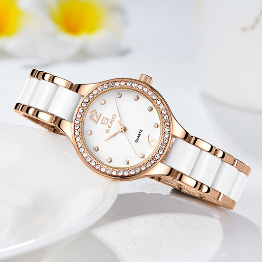 Reloj de pulsera impermeable de cerámica para mujer